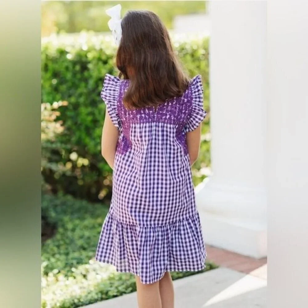 J. Marie Lilliana Gingham Ruffle Dress 2T 3T Purple | Cottagecore, Game Day - Picture 3 of 5
